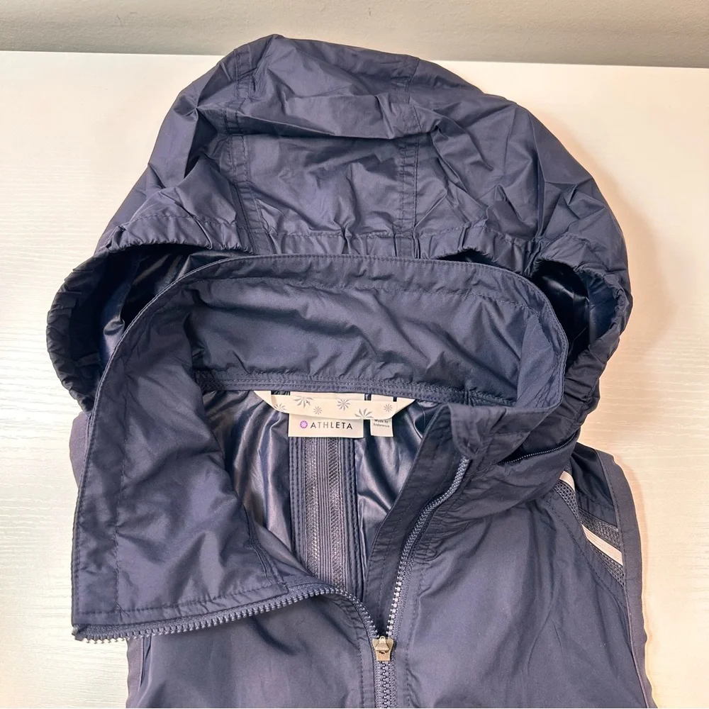 Athleta Performance Running Vest, Reflective Racerback Navy Blue with Hood, S